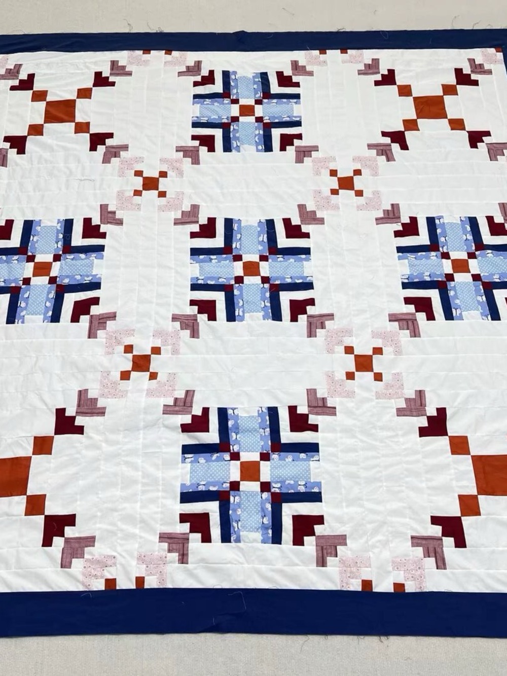 Handmade Holiday Snowflake Patchwork Cotton fabric Queen size Quilt Top/Topper